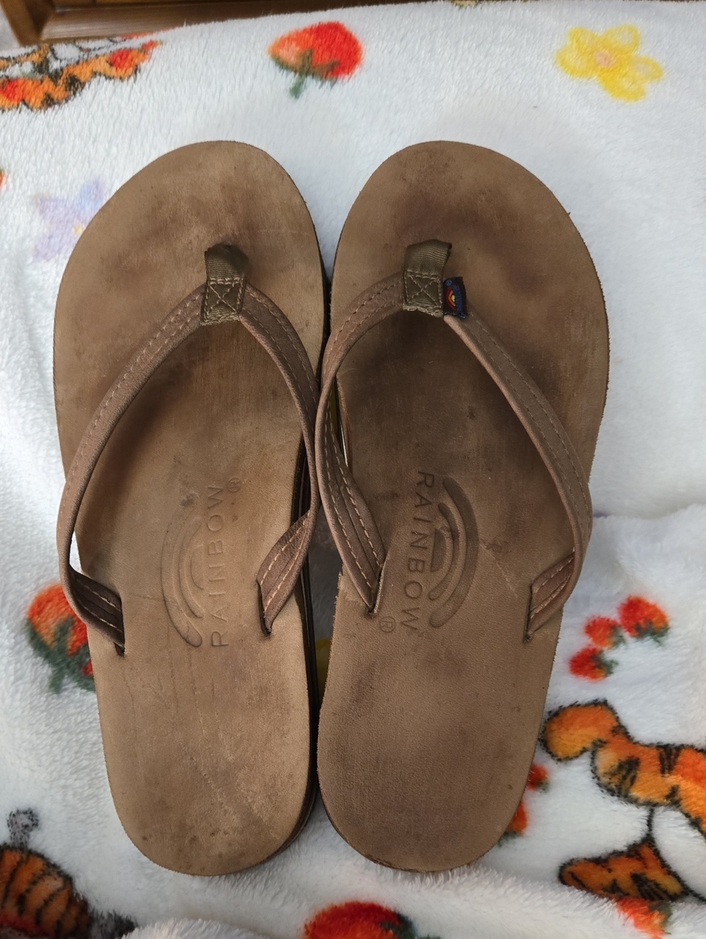 Rainbow Double Layer Brown Leather Flip-Flop Sandals Small 6